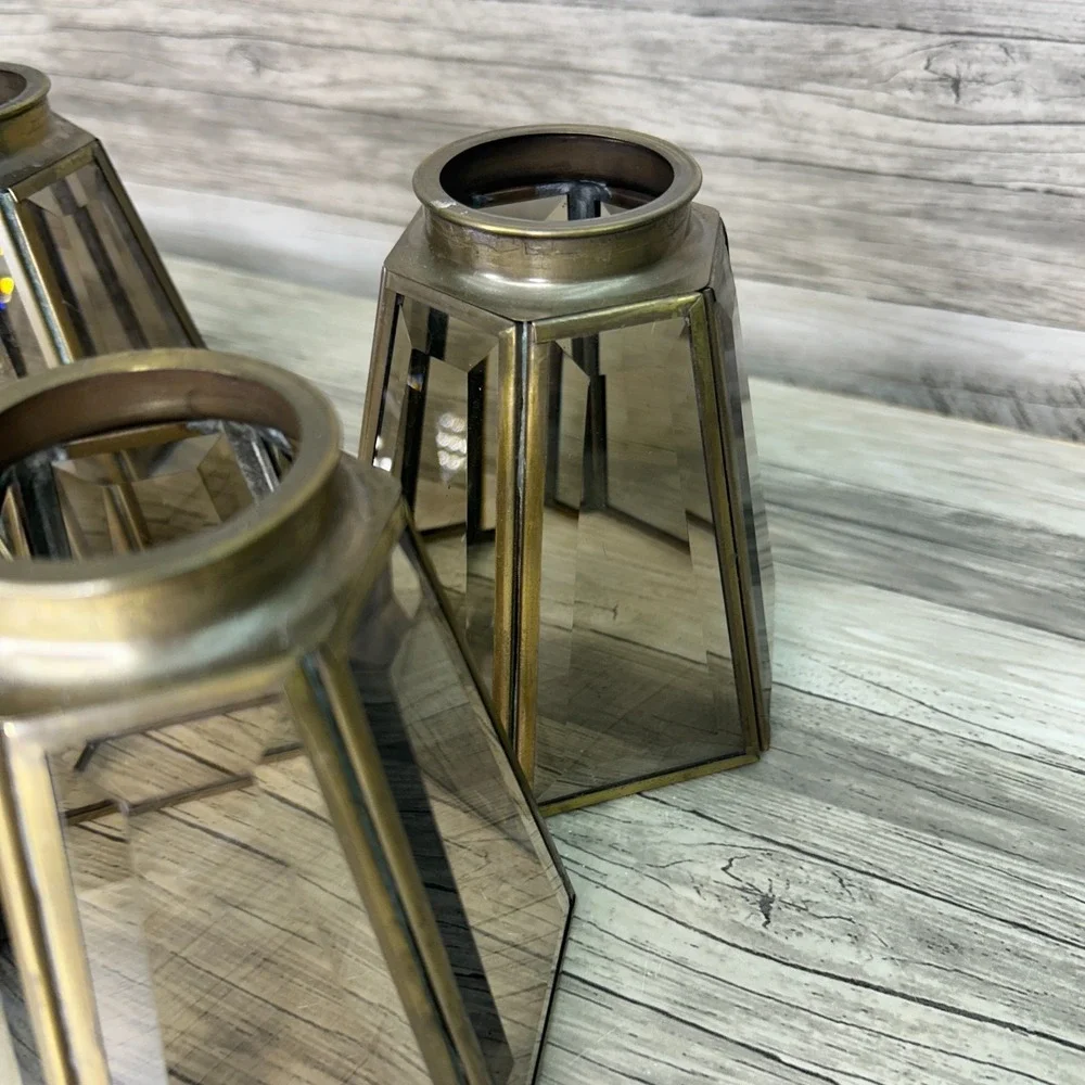Vintage Brass Beveled Six Panel Clear Glass Shade Globe Replacement‎ READ
